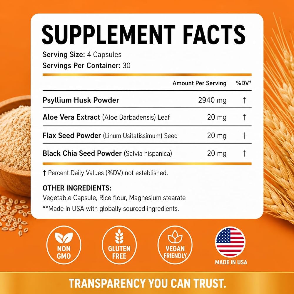 Fortematic Psyllium Husk Capsules 3000mg Digestive Health - 120 Capsules - image 5
