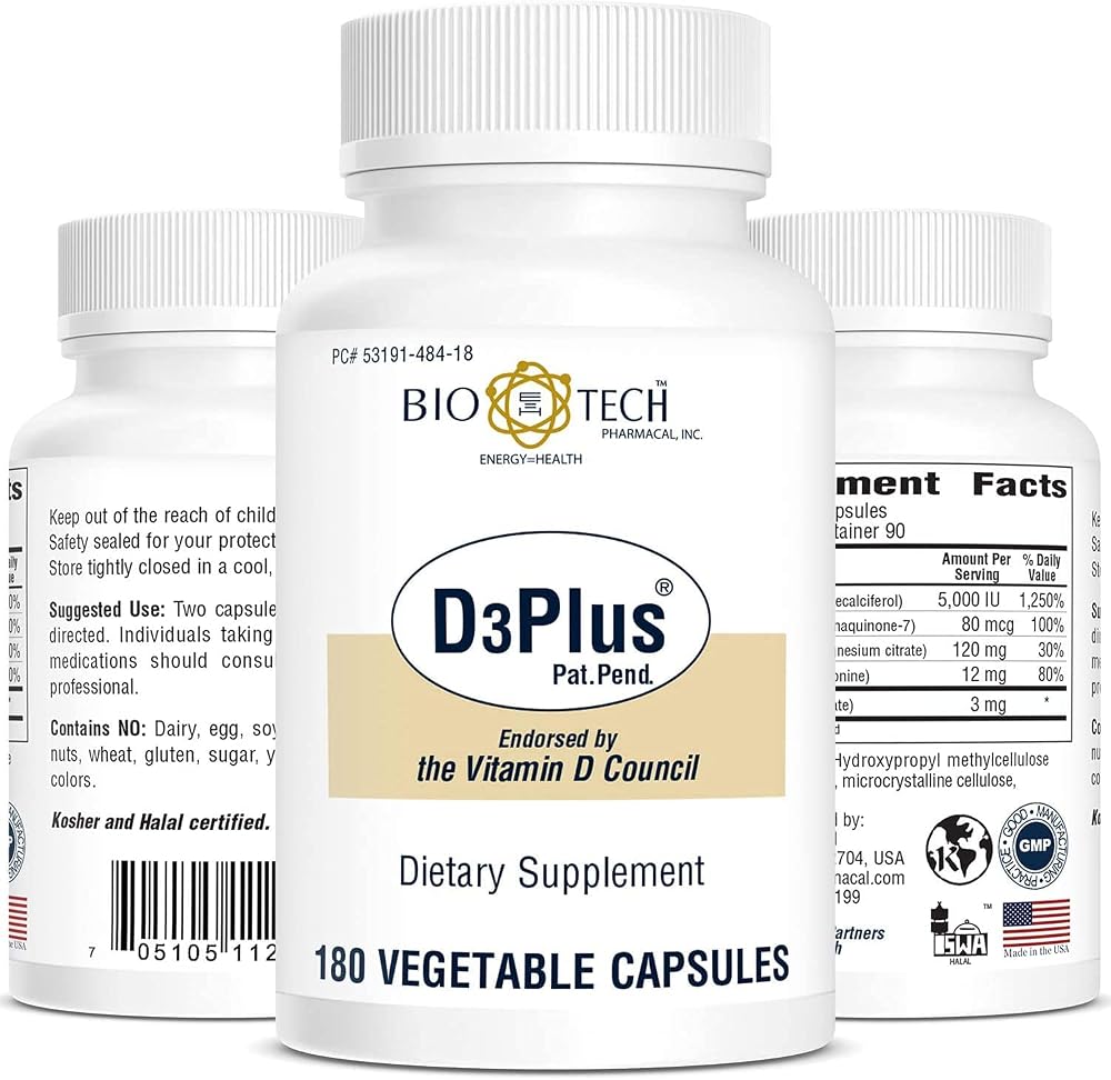 Bio-Tech Pharmacal D3Plus Vitamin D3 Supplement - 180 Vegetable Capsules - image 2
