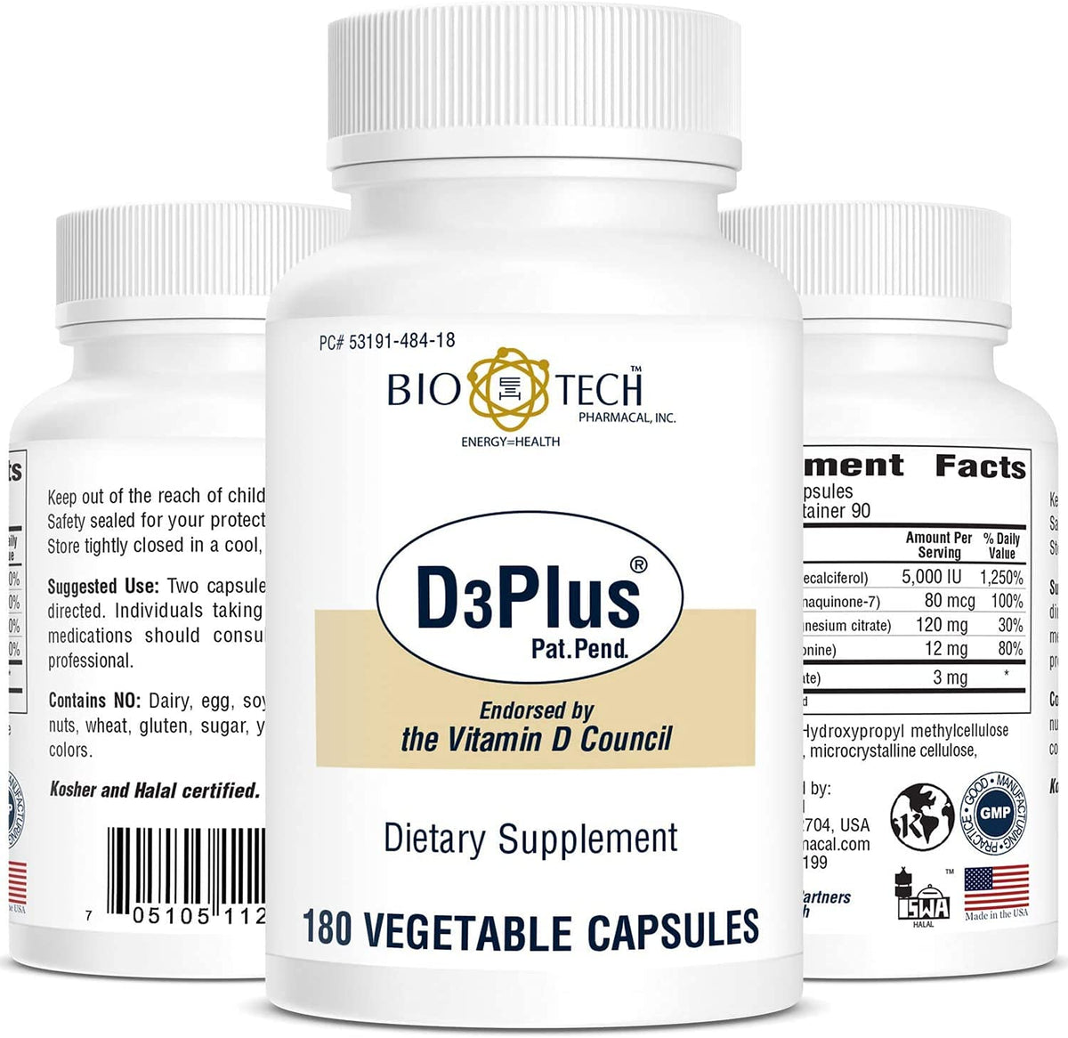 Bio-Tech Pharmacal D3Plus Vitamin D3 Supplement - 180 Vegetable Capsules - image 2