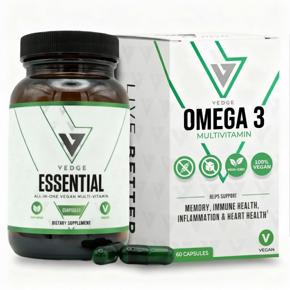 VEDGE Vegan Omega 3 Supplement Multivitamin - 60 Capsules