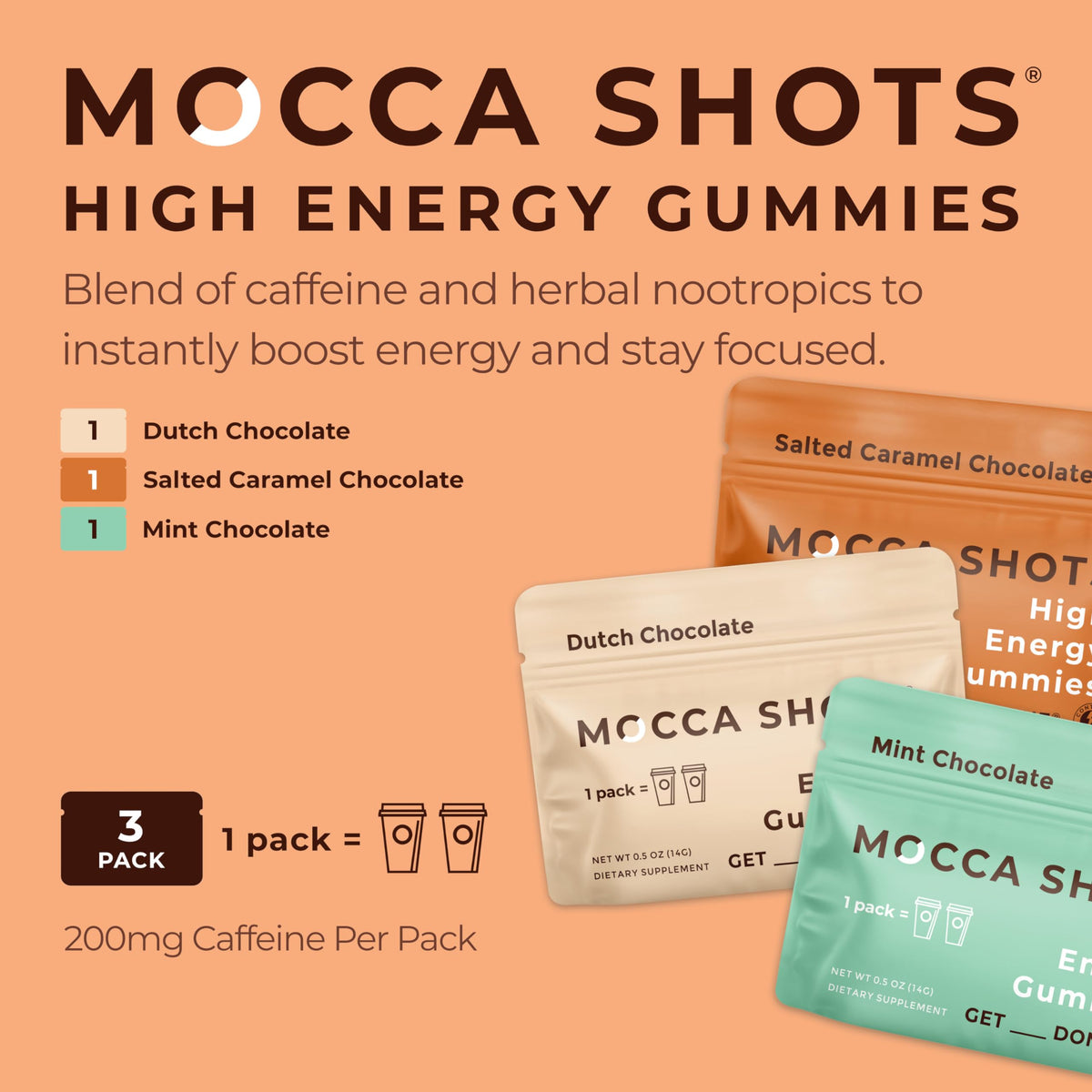 MOCCA SHOTS Caffeine Energy Gummies 200mg - 3-Pack - image 2