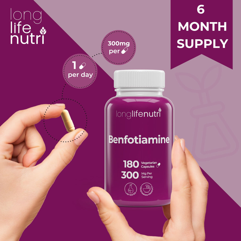 LongLifeNutri Benfotiamine 300mg Vitamin B1 - 180 Vegetarian Capsules - image 5