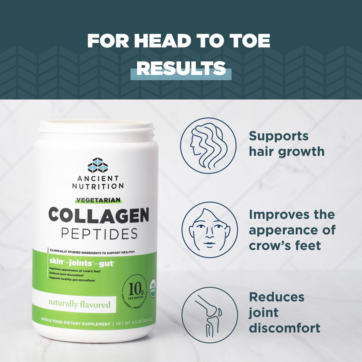 Ancient Nutrition Vegetarian Collagen Peptides Powder - 28 Servings - image 3