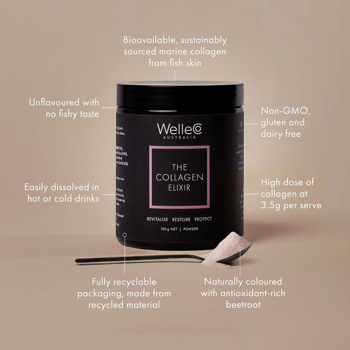 WelleCo The Collagen Elixir Marine Collagen Peptides Powder - 4.23 oz - image 3