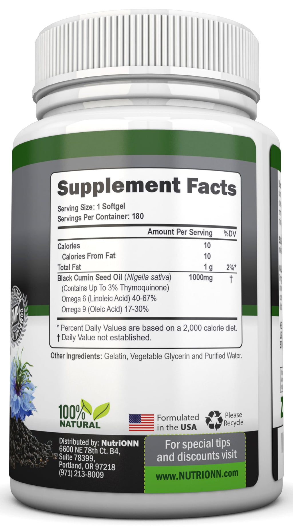 NutriONN Black Seed Oil 1000 mg Immune Support - 180 Softgels - image 2