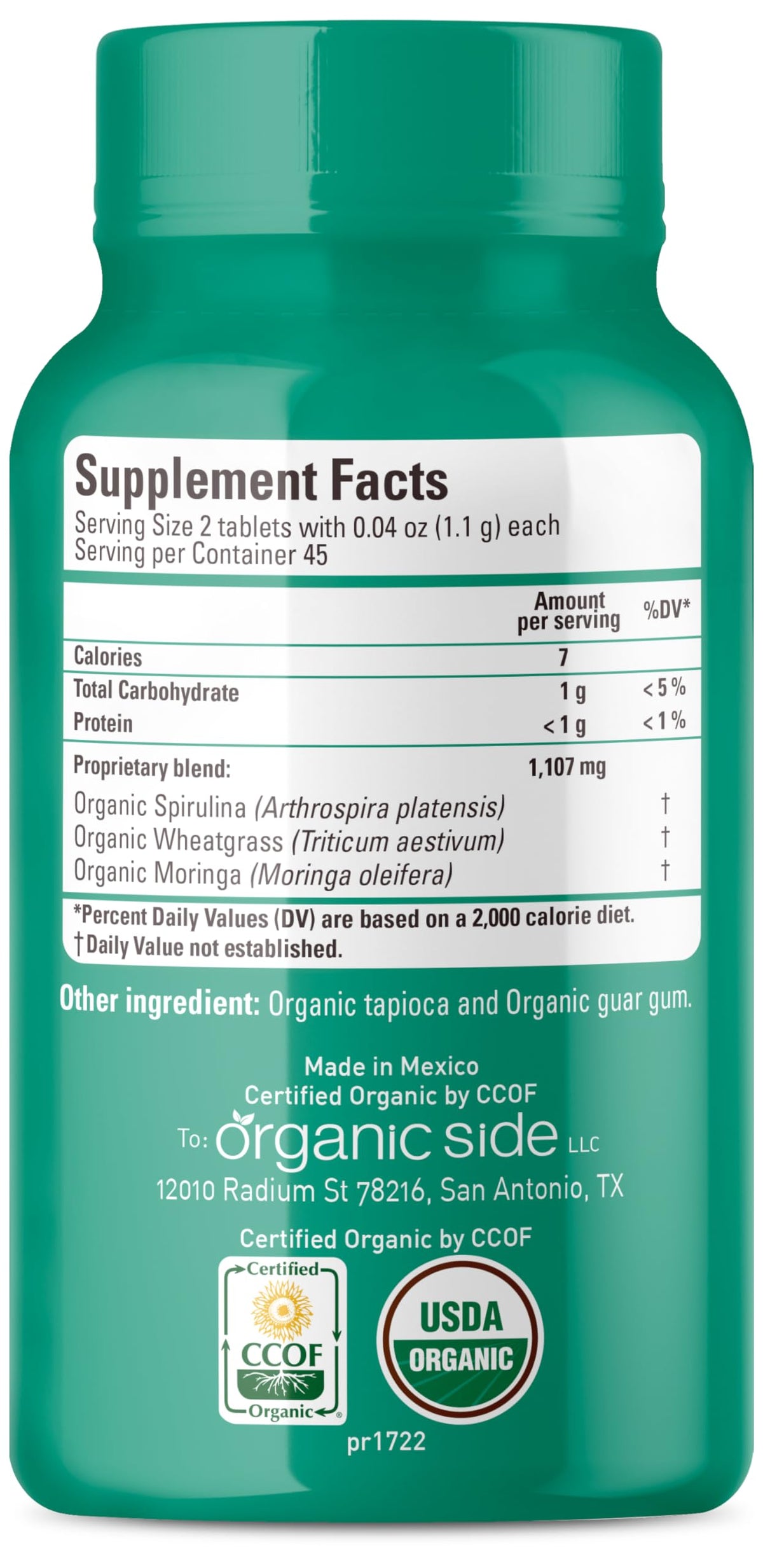 OS Organic Side Organic Greens Spirulina Wheatgrass Moringa - 90 Tablets - image 3