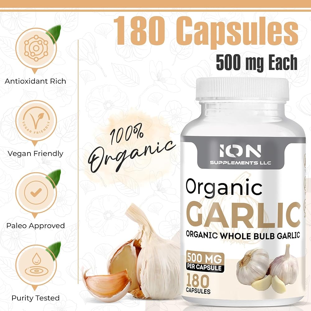Ion Supplements Organic Garlic Capsules 500 mg - 180 Capsules - image 2