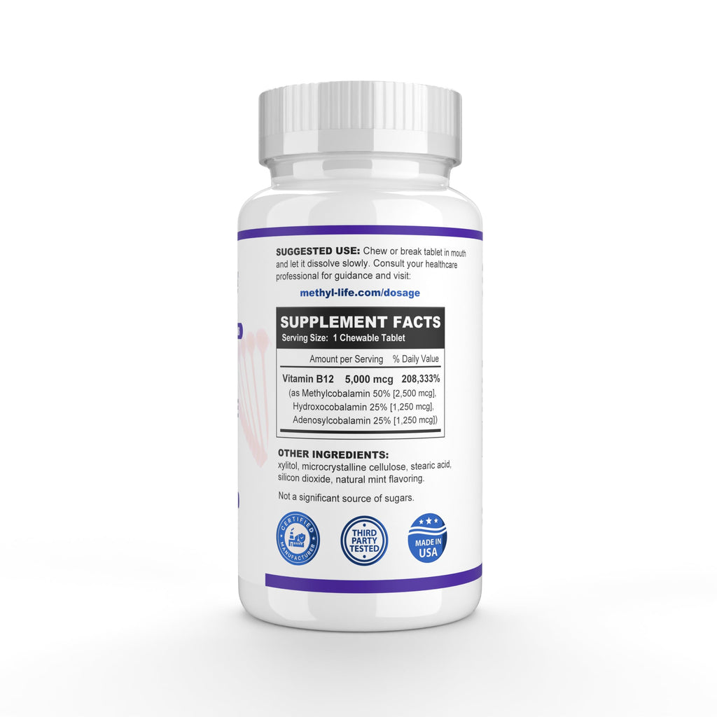 Methyl-Life B12 Complete 5000 mcg Methylcobalamin - 90 Tablets - image 2