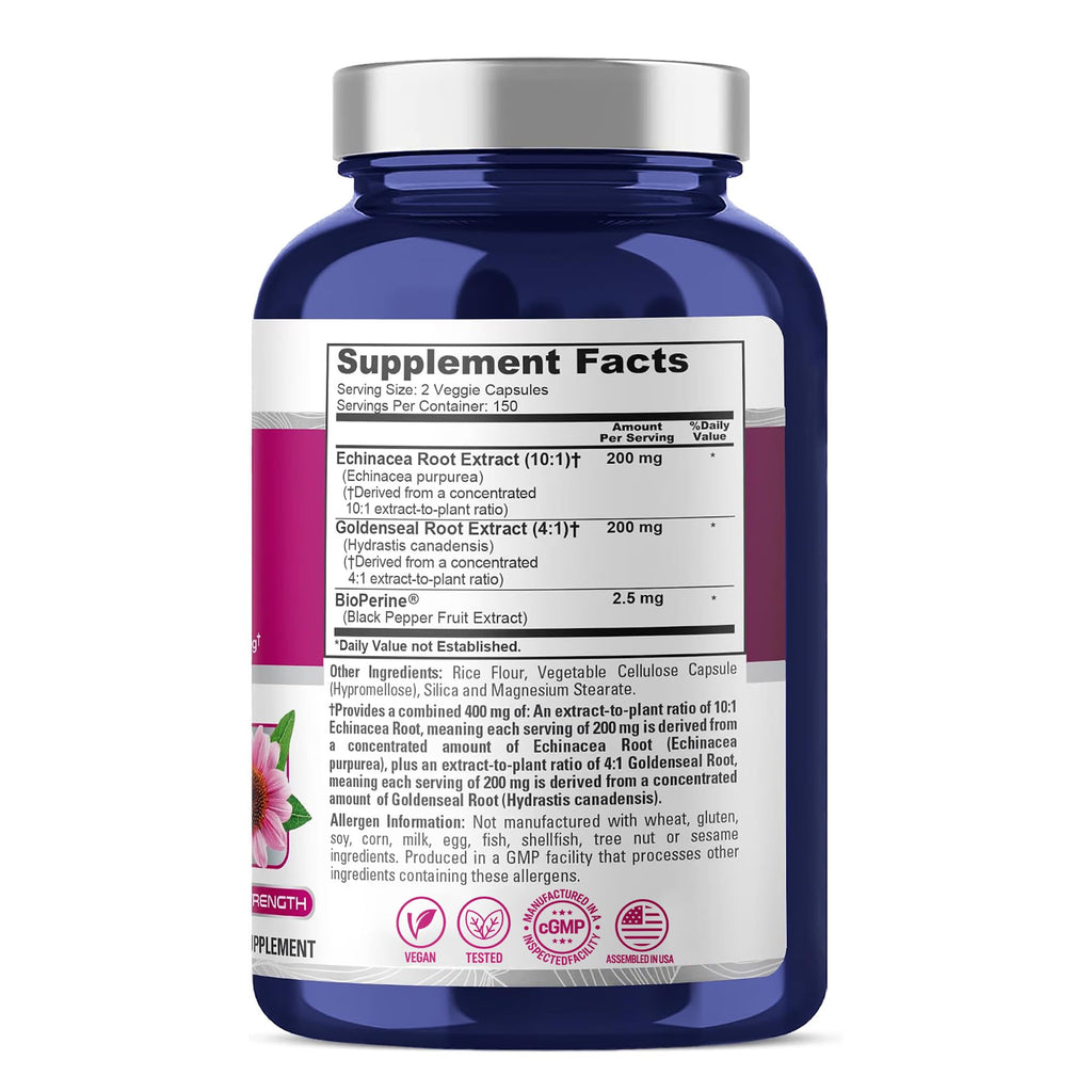 NusaPure Echinacea Goldenseal 400mg Vegan - 300 Vegetarian Capsules - image 2