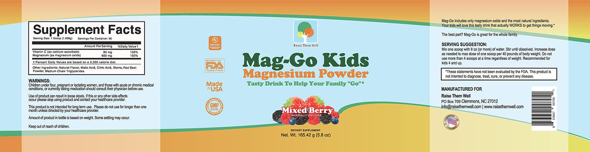 Raise Them Well Mag Go Kids Magnesium Powder Mixed Berry - 90 Servings - image 2