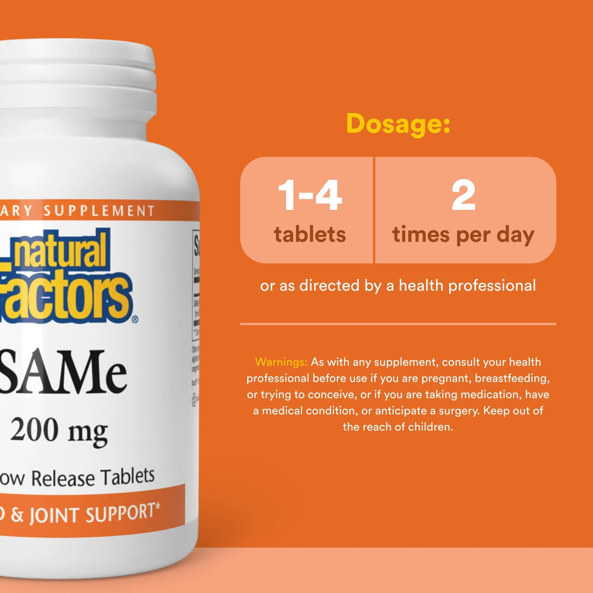 Natural Factors SAMe 200 mg Mood & Joint Support - 30 Tablets - image 3