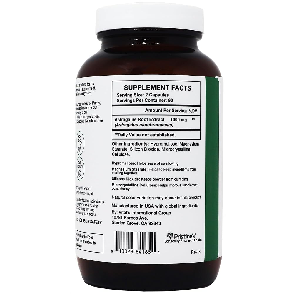 PRISTINE'S Astragalus Root Capsules for Immunity & Lung Health - 180 Count - image 7
