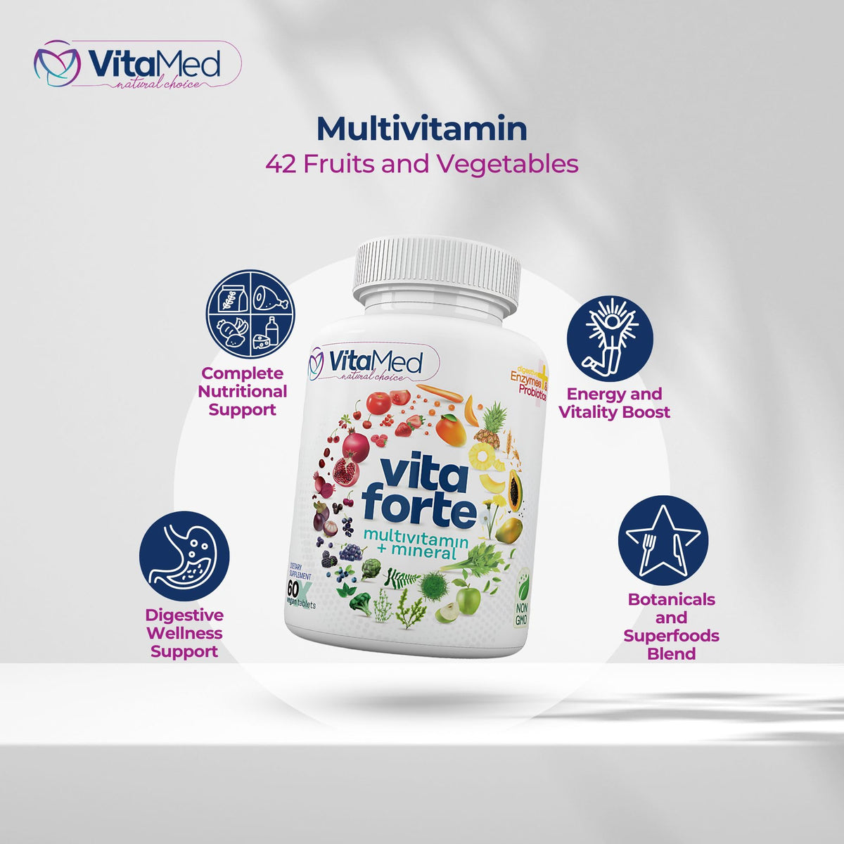 VitaMed Vita Forte Vegan Multivitamin with Probiotics - 60 Tablets - image 4