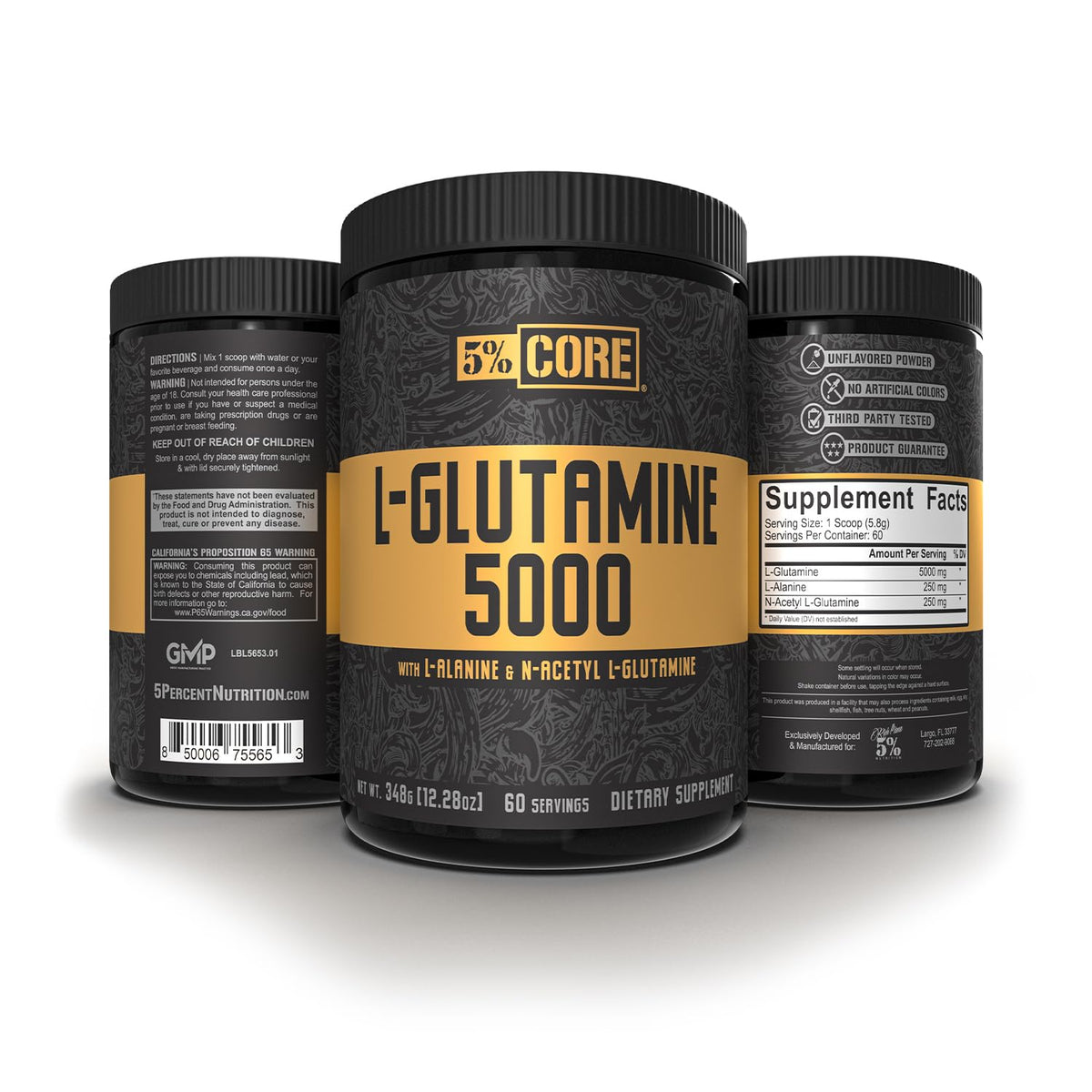 5% Nutrition Core L-Glutamine 5000 mg Powder - 12.28 oz - image 2