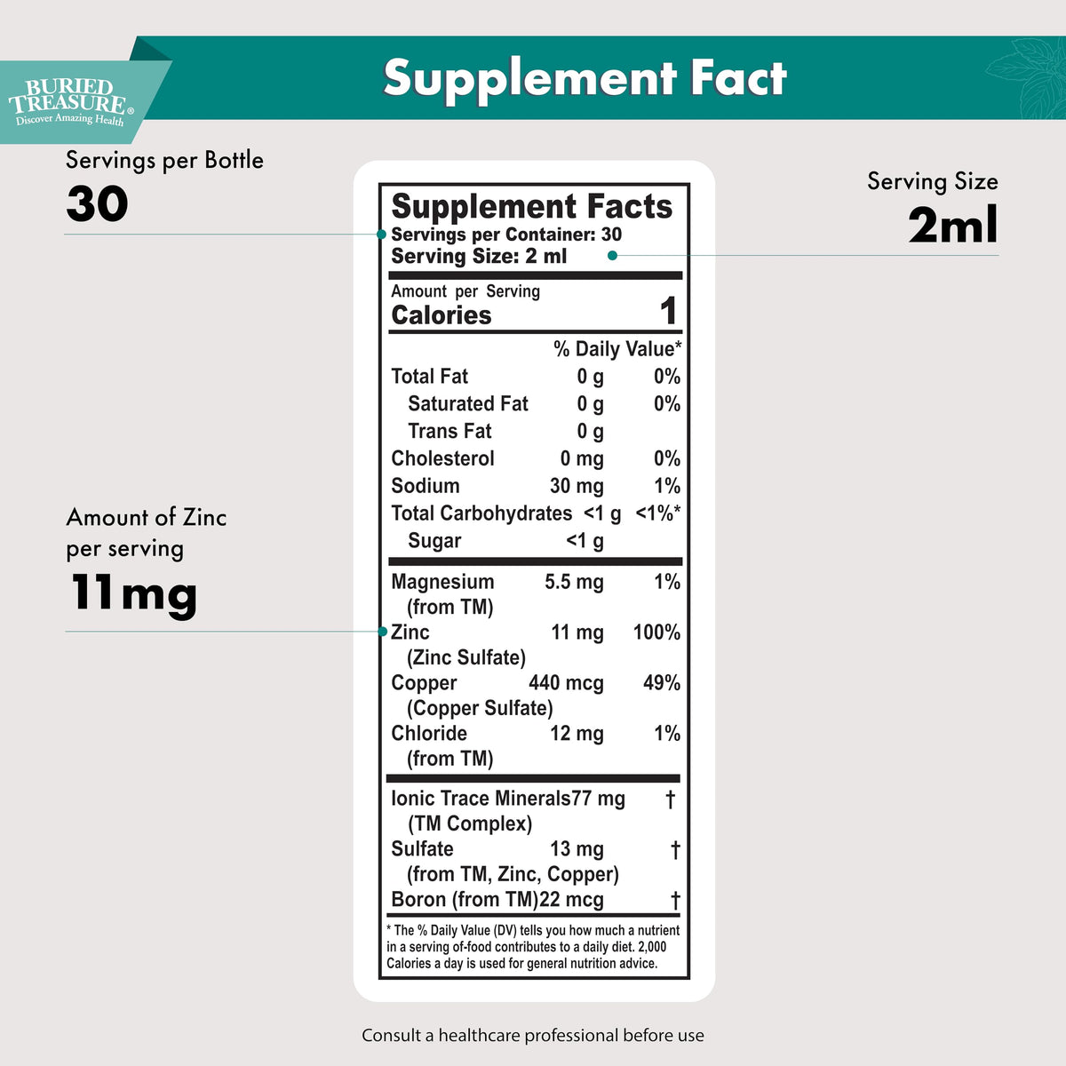 Buried Treasure Zinc Complex Drops - 30 Servings - image 2