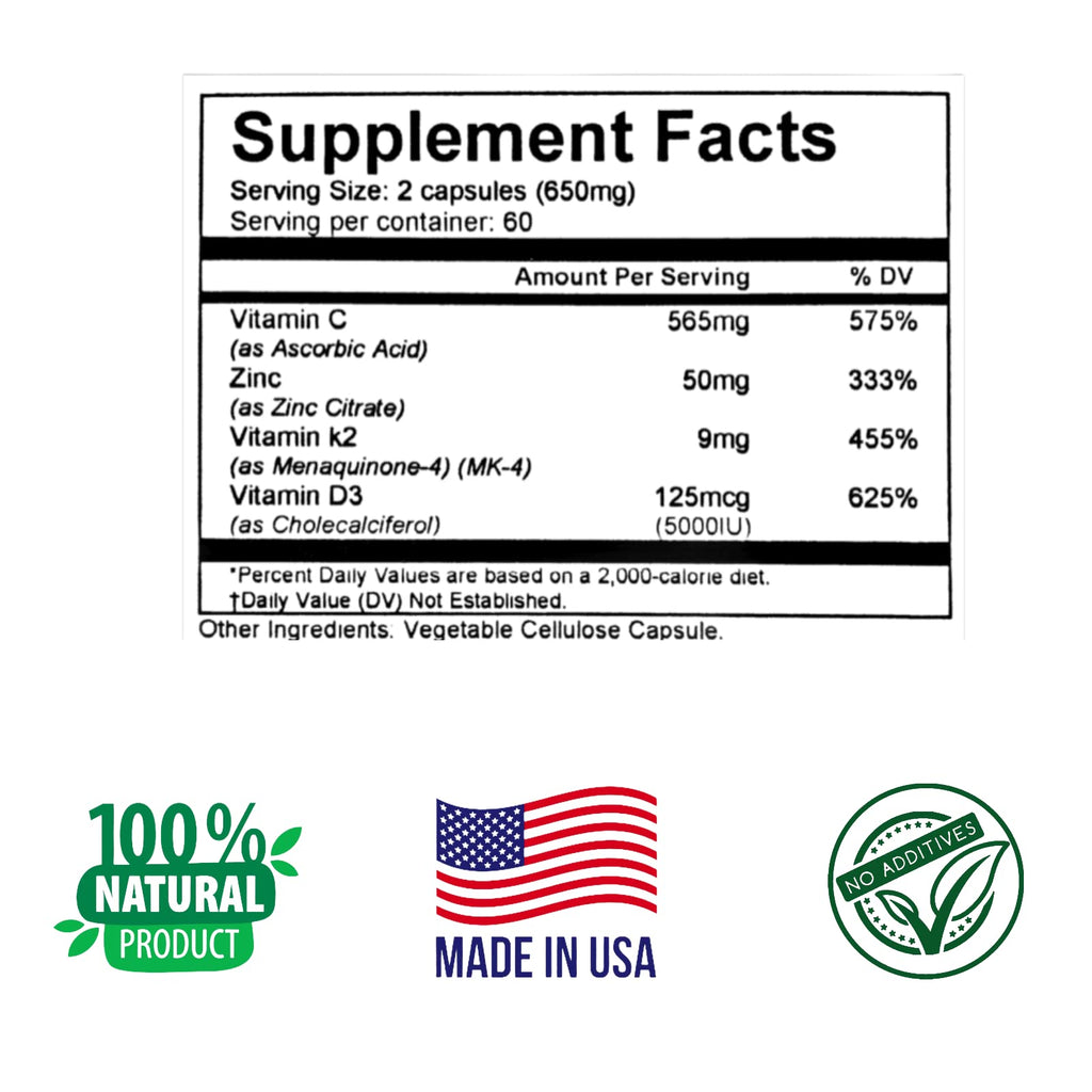 Herbs SRA Vitamin C, D3, K2 & Zinc Supplement - 120 Vegetarian Capsules - image 3