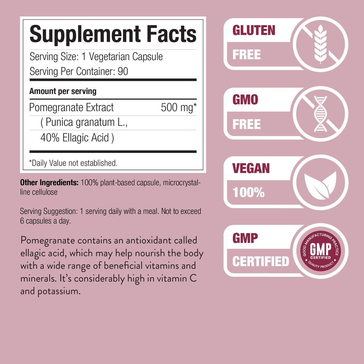 Nature Restore Pomegranate Extract Supplement 500mg - 90 Vegan Capsules - image 2