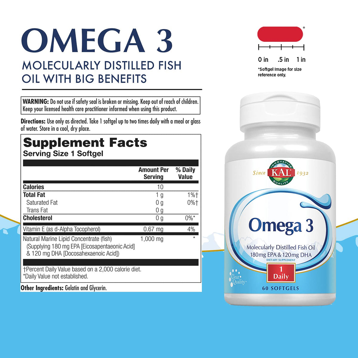 KAL 180/120 1000 Mg Omega 3 Fish