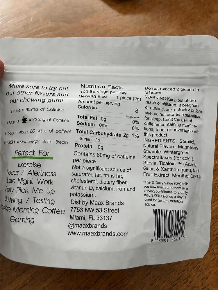 Maax Caffeine Mints Spearmint 80mg - 100 Pieces - image 2
