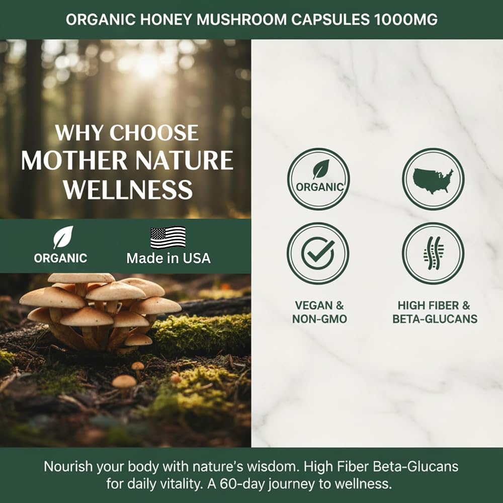 Mn Mother Nature Honey Mushroom Supplement 1000mg - 120 Capsules - image 3