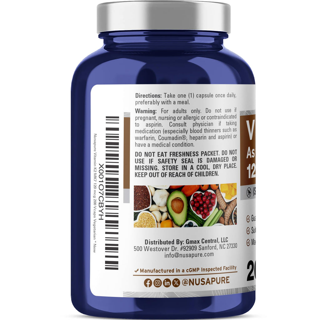 NusaPure Vitamin K2 MK7 120 mcg Vegan - 200 Vegetarian Capsules - image 3