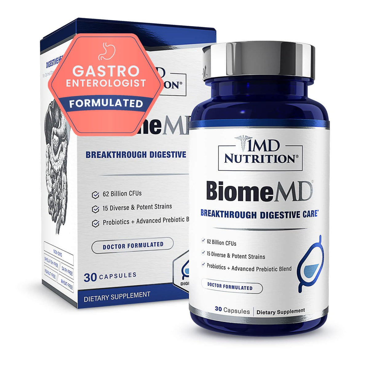 1MD Nutrition BiomeMD Probiotics 62 Billion CFUs - 30 Capsules