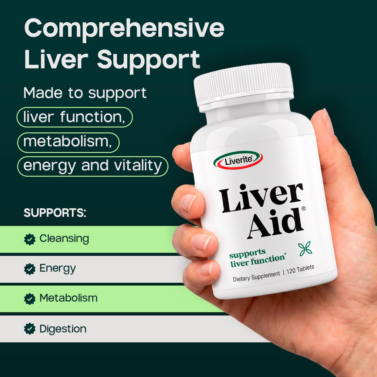 LIVERITE Liver Aid Supplement for Daily Liver Support - 120 Tablets - image 2