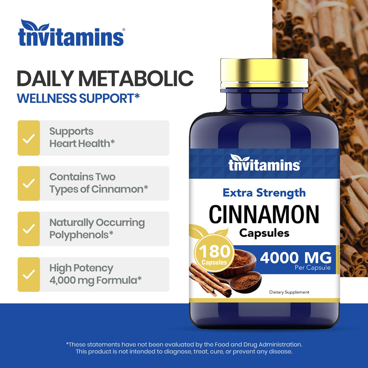 tnvitamins Cinnamon Capsules 4000 mg - 180 Capsules - image 4