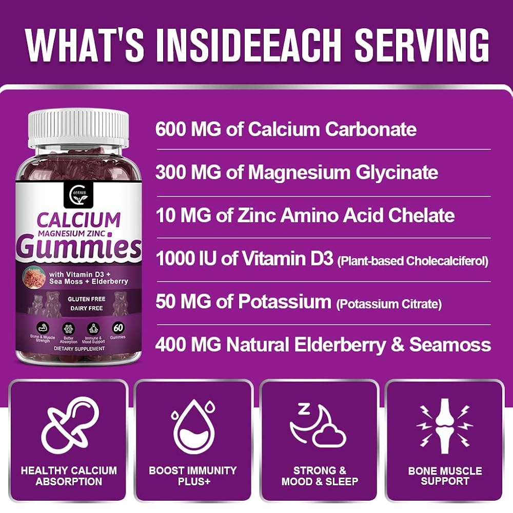 GORNVB Calcium Magnesium Zinc Gummies with High Absorption Magnesium