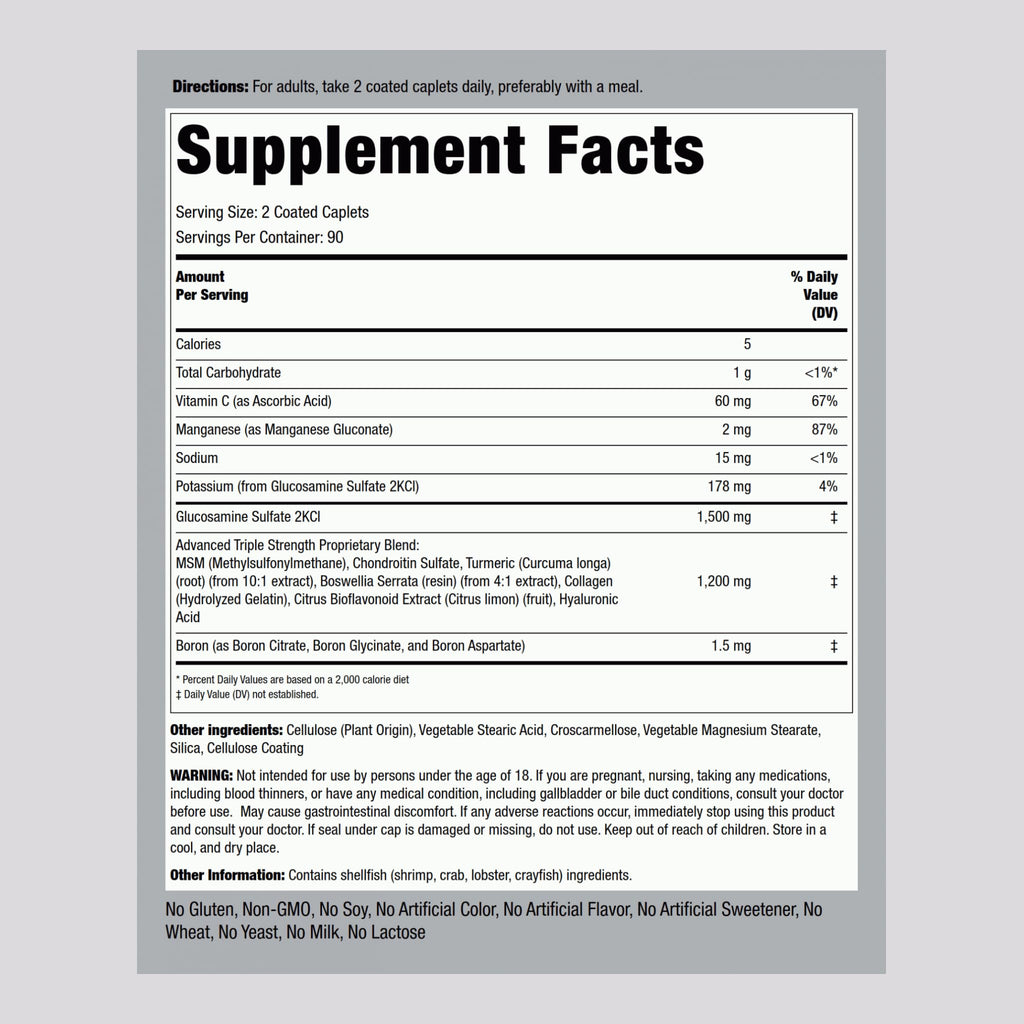 Piping Rock Glucosamine Chondroitin MSM Turmeric - 180 Caplets - image 2