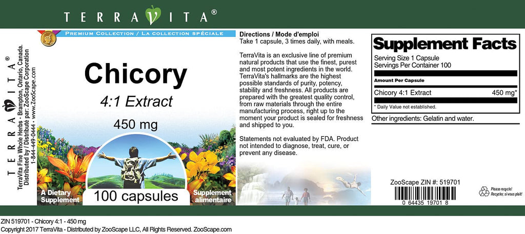 Terravita Chicory 4:1 Extract 450 mg - 100 Capsules - image 3