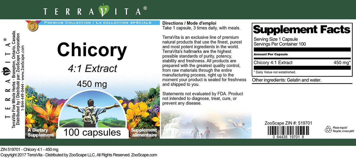 Terravita Chicory 4:1 Extract 450 mg - 100 Capsules - image 3