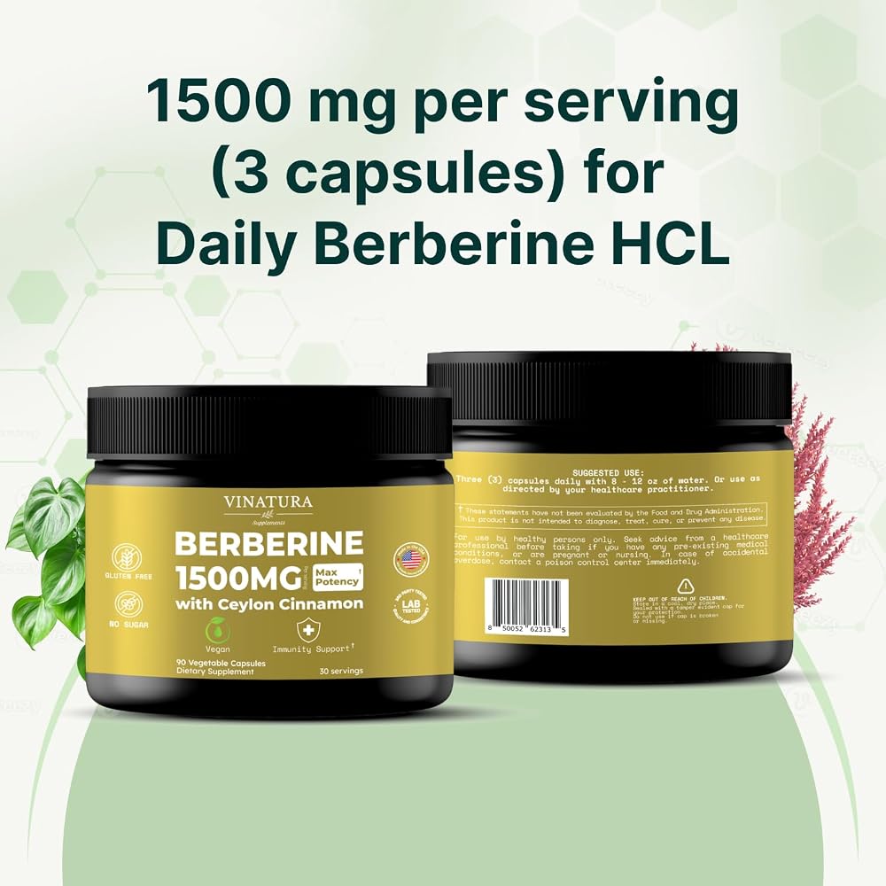 VINATURA Berberine 1500mg with Ceylon Cinnamon - 90 Capsules - image 8