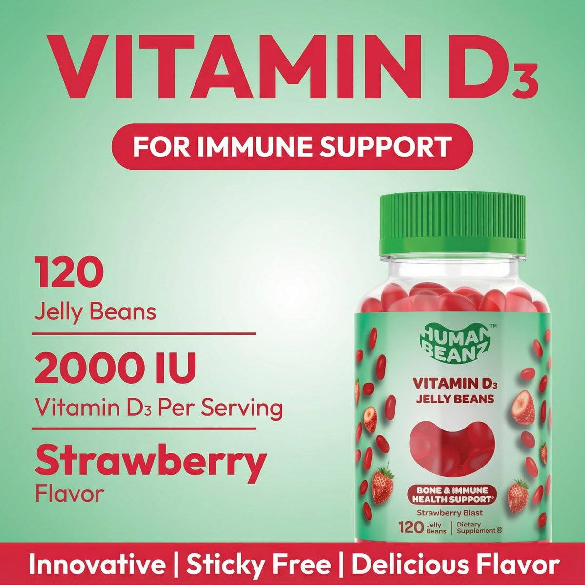 Human Beanz Vitamin D3 Jelly Bean Gummies 2000 IU - 120 Gummies - image 2