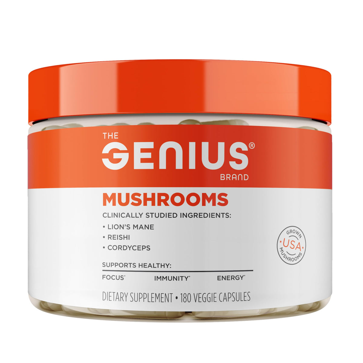 The Genius Brand Mushrooms Supplement - 180 Veggie Capsules