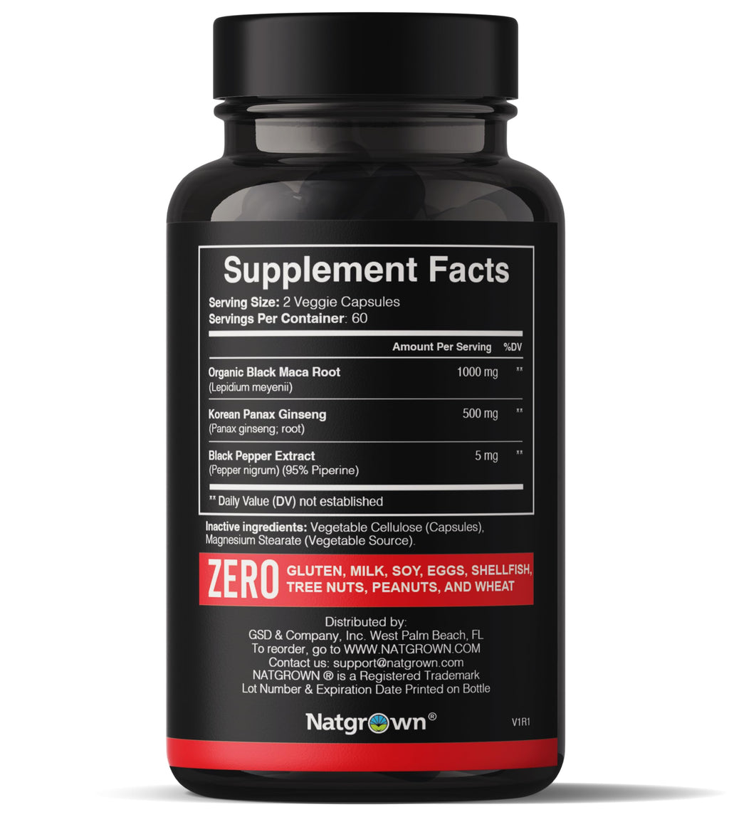 Natgrown Black Maca Root & Panax Ginseng Capsules - 120 Count - image 2