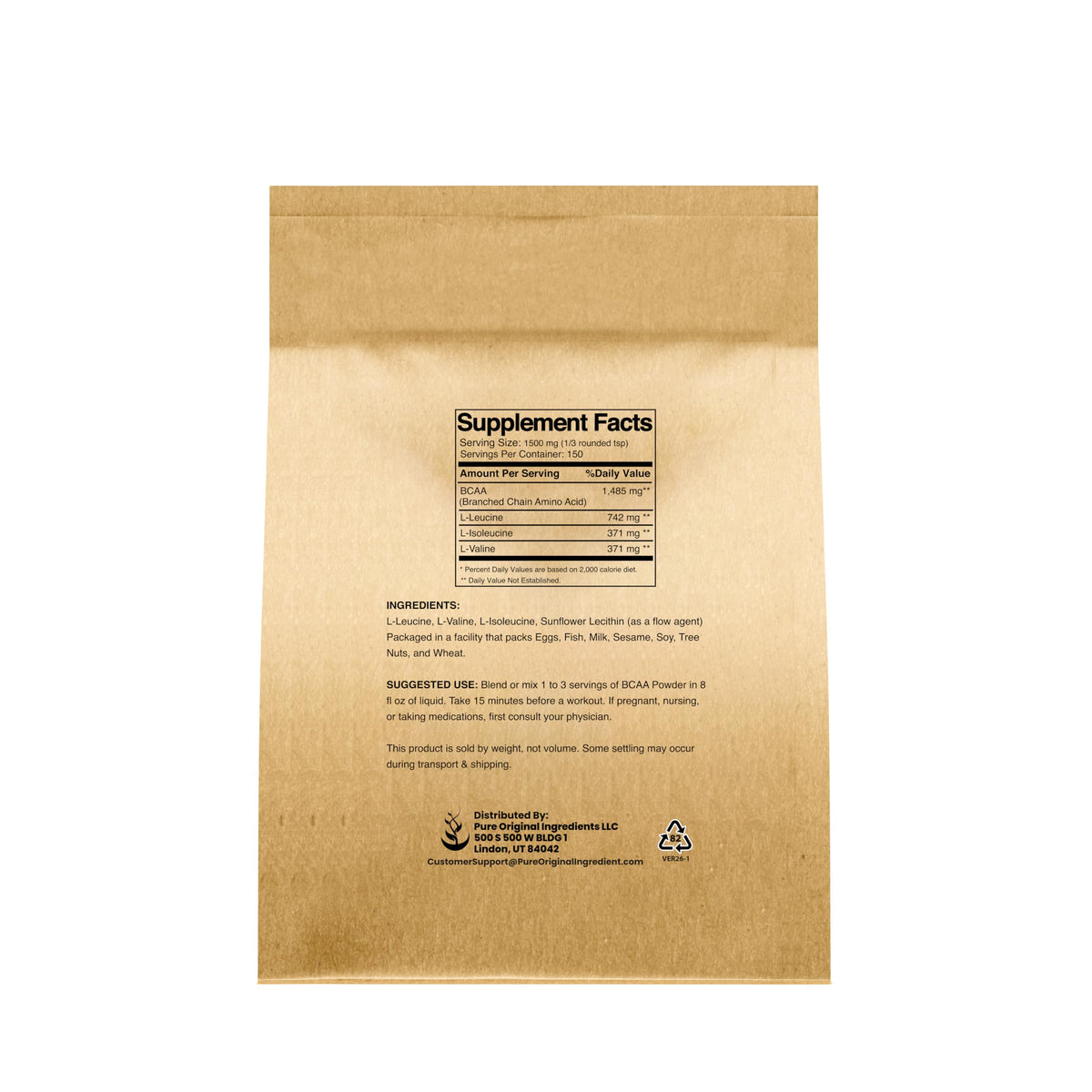 PURE ORIGINAL INGREDIENTS Unflavored Instantized BCAA Powder