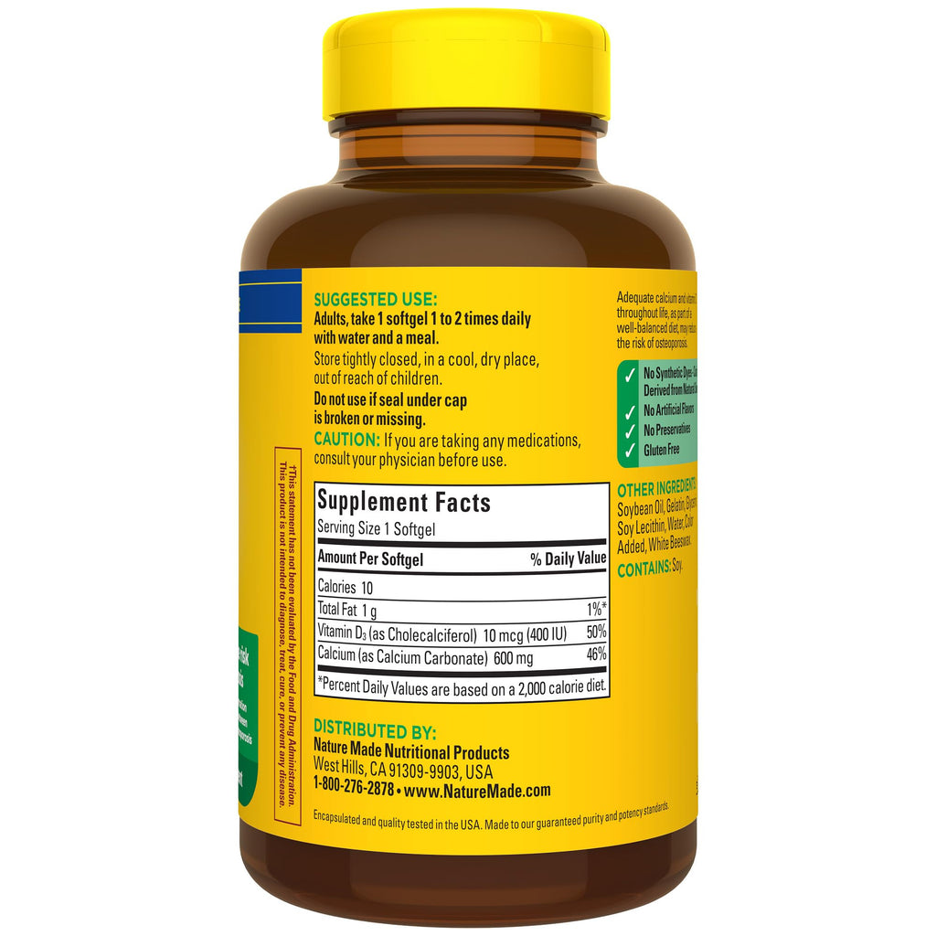 Nature Made Calcium 600 mg with Vitamin D3 - 100 Softgels - image 9