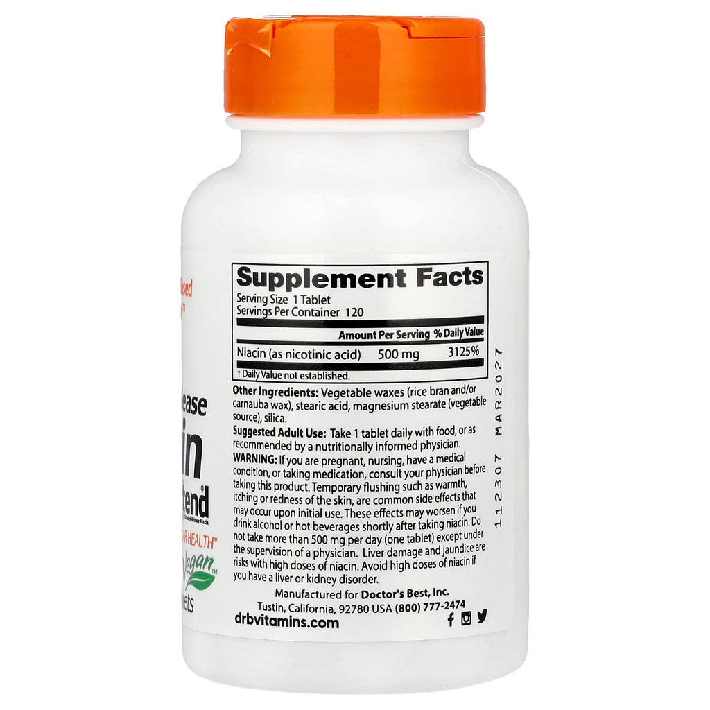 Doctor's BEST Real Niacin Extended Release 500 mg - 120 Tablets - image 2