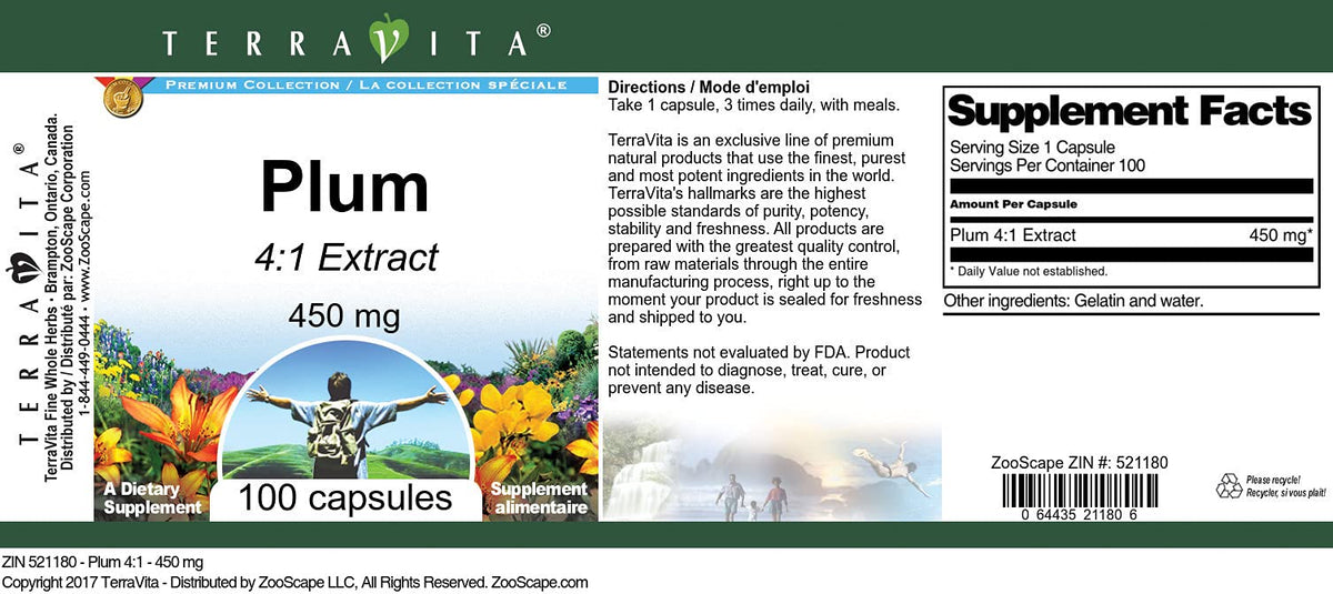 Terravita Plum 4:1-450 mg (100 Capsules, ZIN: 521180)