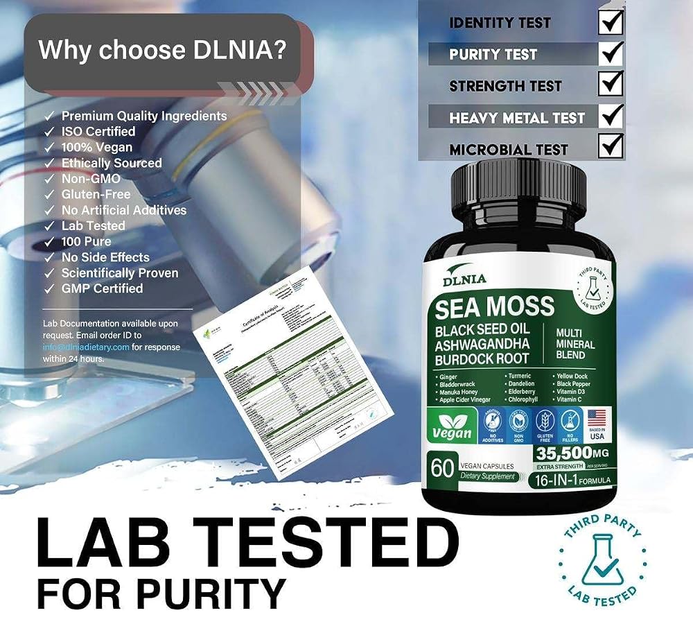 DLNIA 16-in-1 Organic Sea Moss Superfood Blend - 60 Capsules - image 5