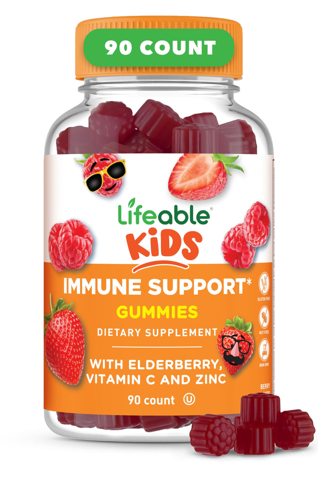 Lifeable Kids Immune Support Gummies Elderberry Vitamin C Zinc - 90 Gummies