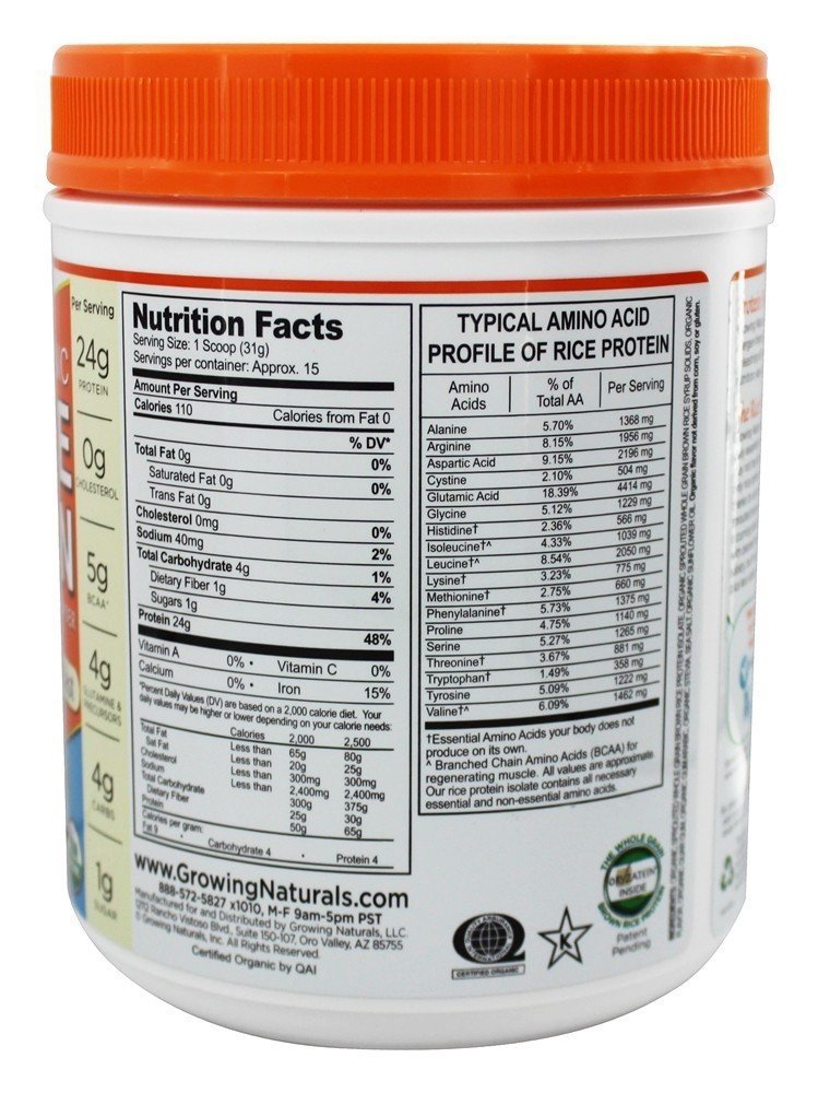 Growing Naturals Organic Rice Protein Powder Vanilla - 17 oz - image 2