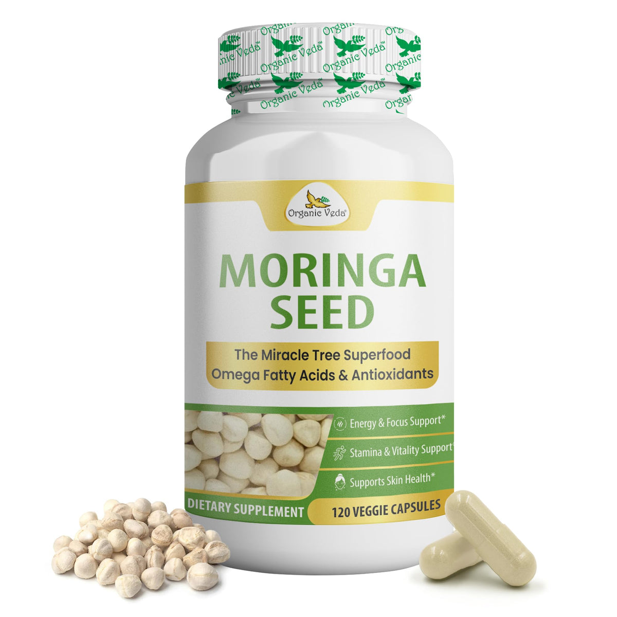 Organic Veda Moringa Seeds Capsules for Energy & Vitality - 120 Vegan Capsules