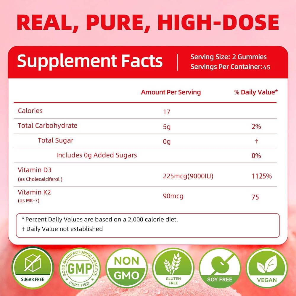 ORGMO Vitamin D3 K2 Supplement Gummies 9000 IU - 90 Gummies - image 2