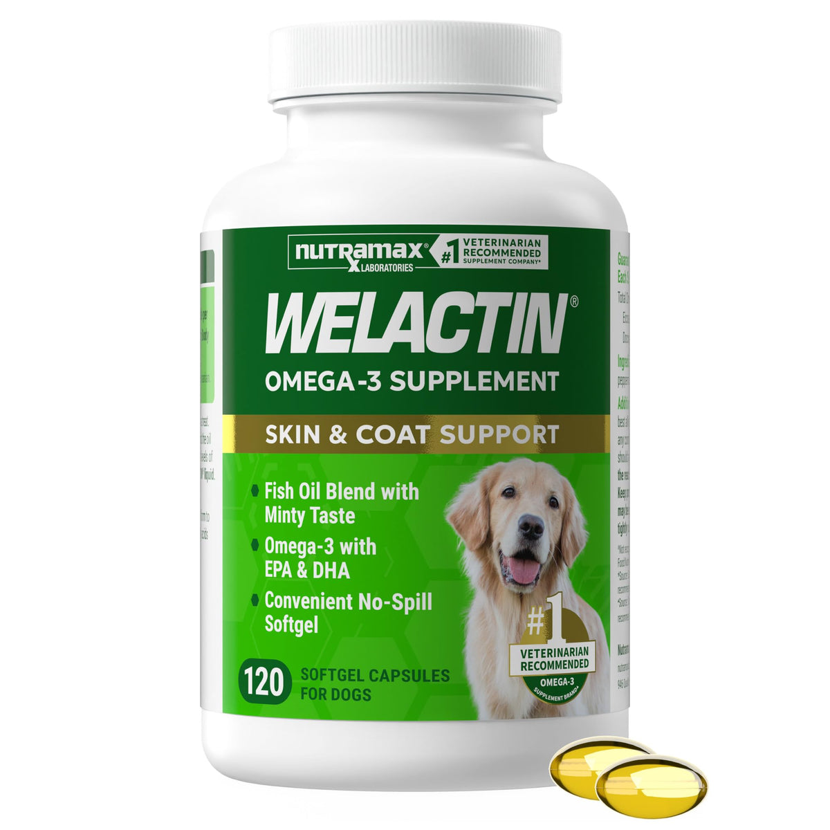 Nutramax Welactin Omega-3 Fish Oil for Dogs - 120 Softgels