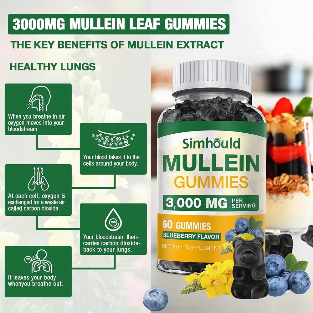 Simhould Mullein Gummies 3000mg for Respiratory Support - 120 Count - image 3