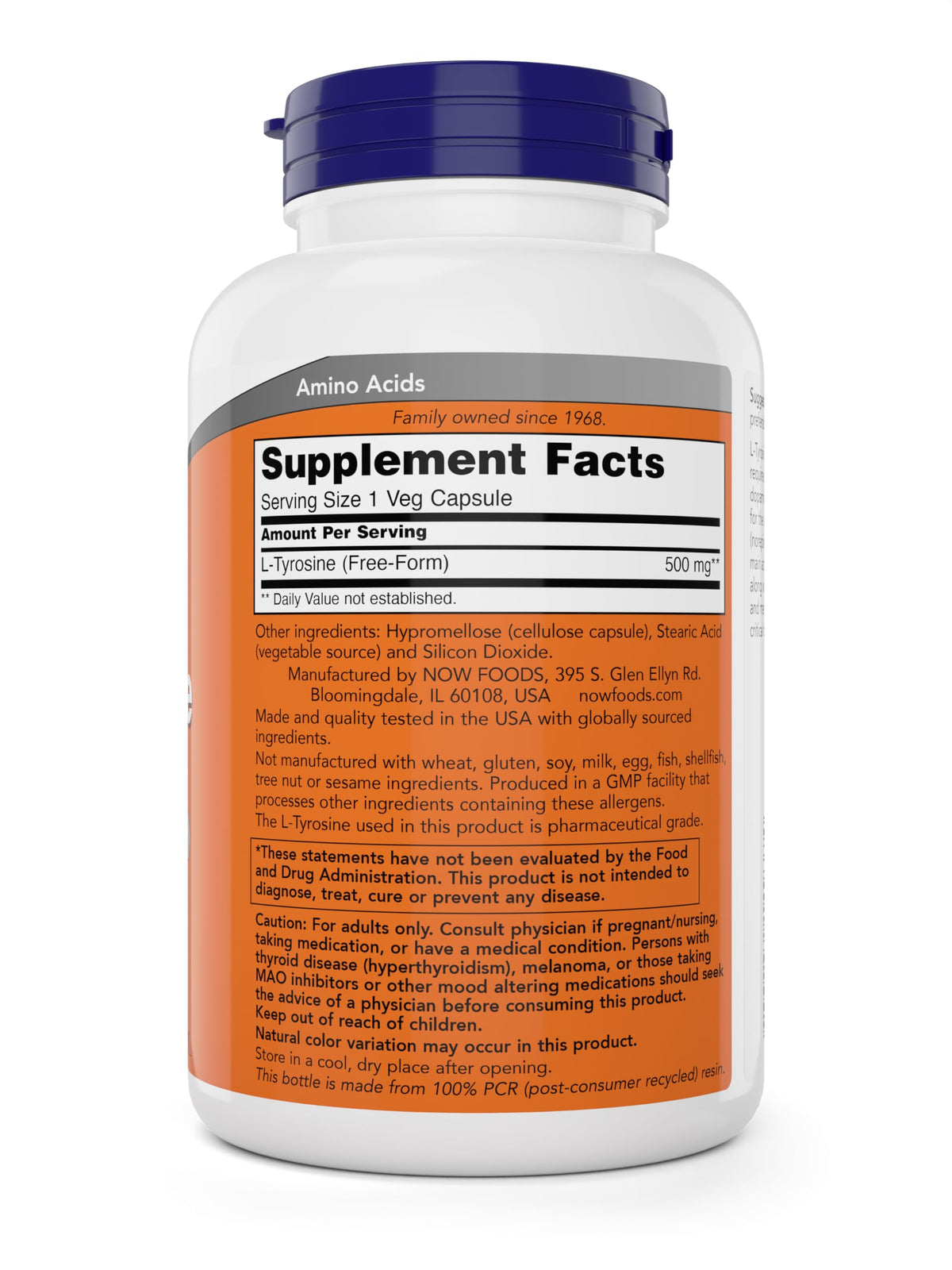 Now Foods L-Tyrosine 500mg Supports Mental Alertness - 300 Capsules - image 2