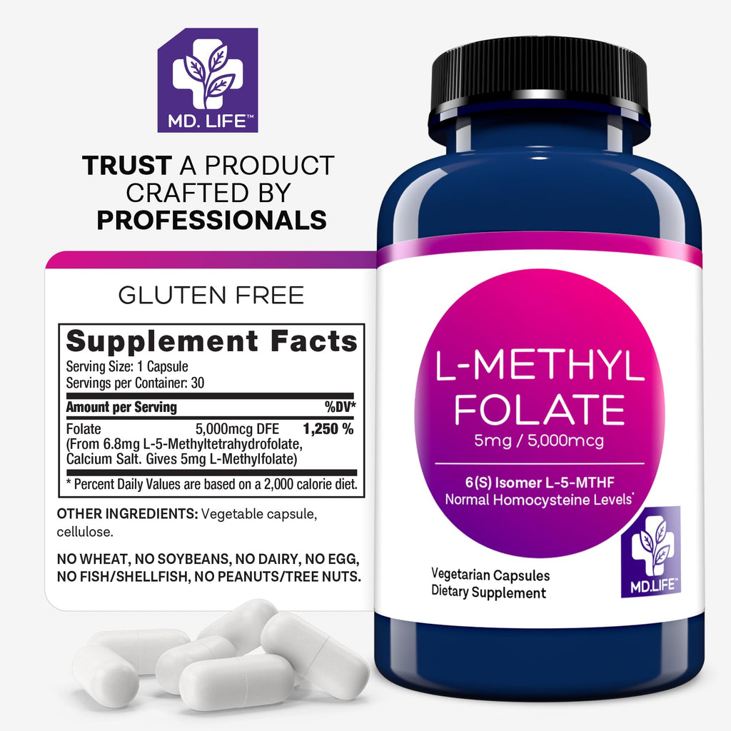MD.LIFE MD. Life L-Methylfolate 5 mg Professional Grade - 30 Capsules - image 6
