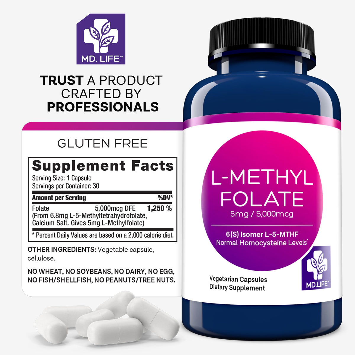 MD.LIFE MD. Life L-Methylfolate 5 mg Professional Grade - 30 Capsules - image 6